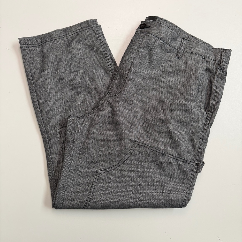 Houston White Pants Carpenter Tweed Pockets Drawstring Herringbone Black White